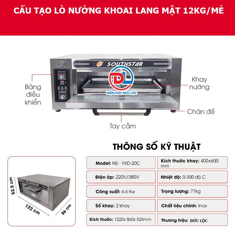 Cấu tạo lò nướng khoai lang mật 12 kg/mẻ