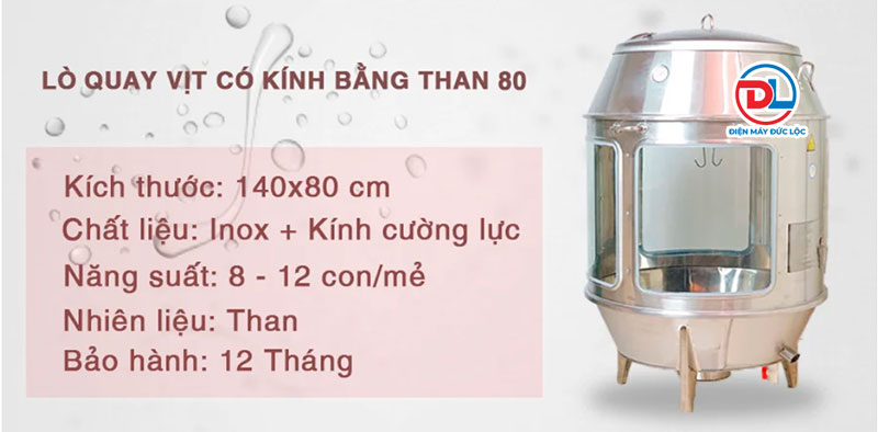 cấu tạo lò nướng vịt bằng than có kính 80cm