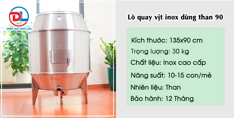 lò quay vịt bằng than inox 90cm