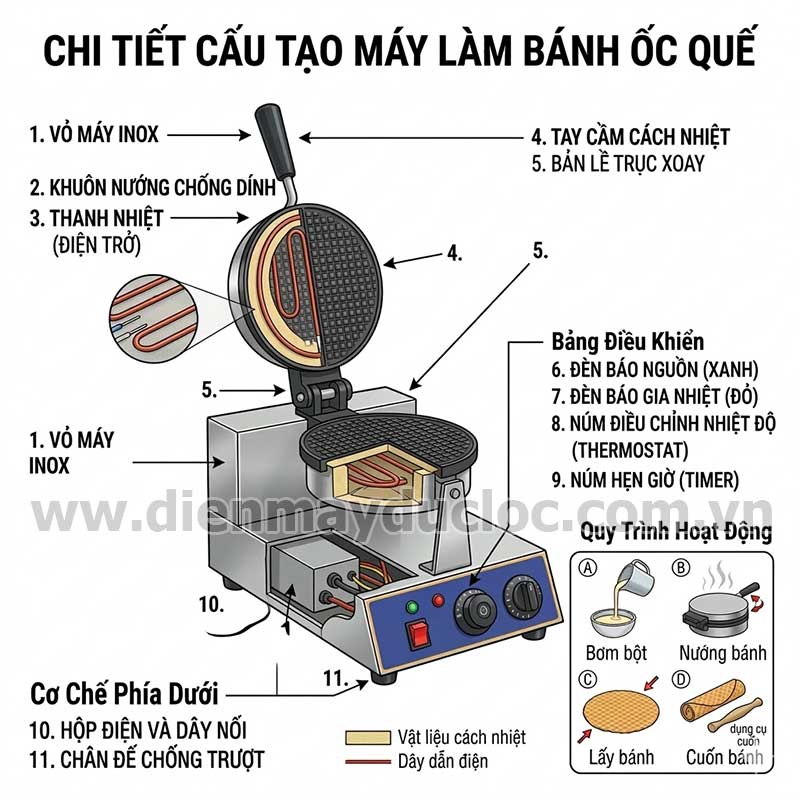 chi tiết máy làm báh ốc quế